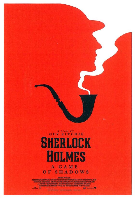 Couverture du film Sherlock Holmes, une simple pipe avec de la fumée qui en sort formant la silhouette du visage du détective